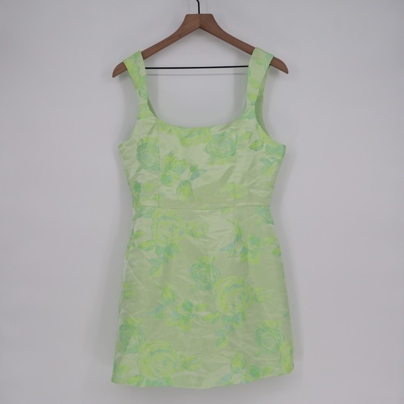 Lulus Brighter Side Mini Dress Womens M Light Green Floral Jacquard Scoop Neck - Picture 2 of 8